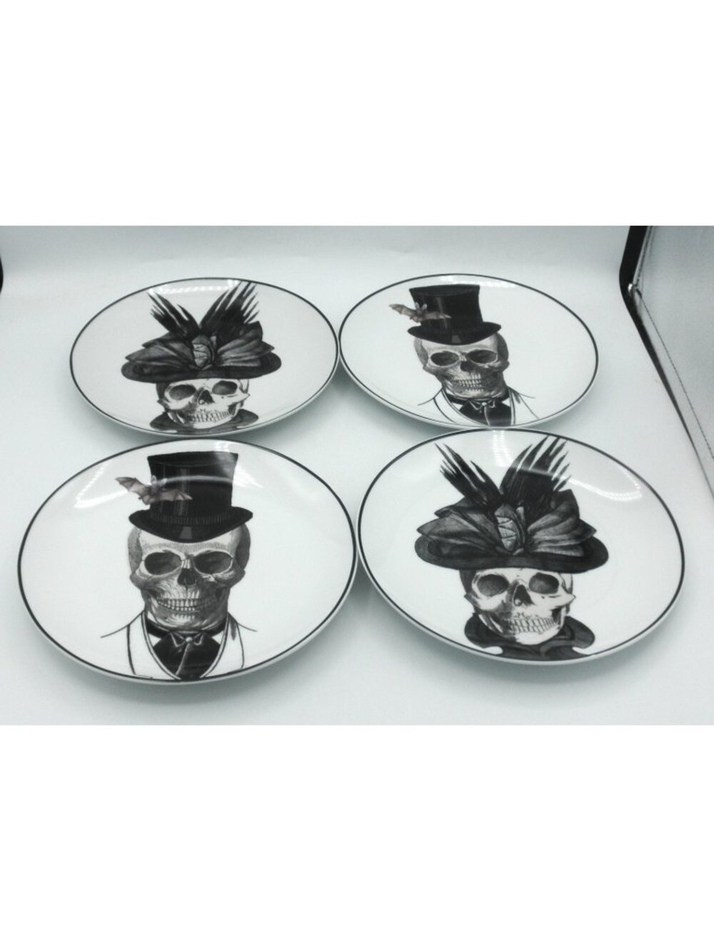 Prima Design Skeleton Skull Porcelain Dessert Salad Plates Halloween Gothic